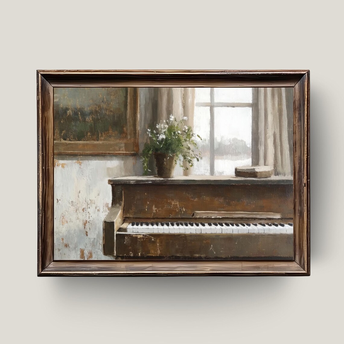 Sunlit Piano Interior Vintage Art Print