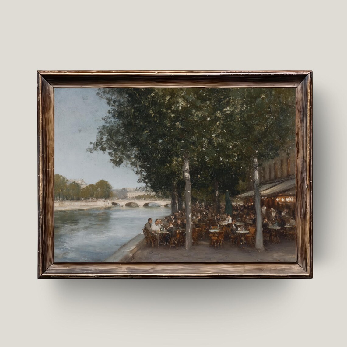 Paris Riverside Cafe Terrace Crowded Tables Impressionist Painting Print
