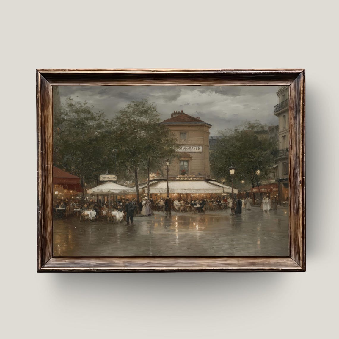 Paris Cafe Evening Rainy Bistro Impressionist French Scene Poster