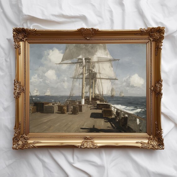 Tall Sailing Ship Deck Grand Ocean Voyage Classic Nautical Poster