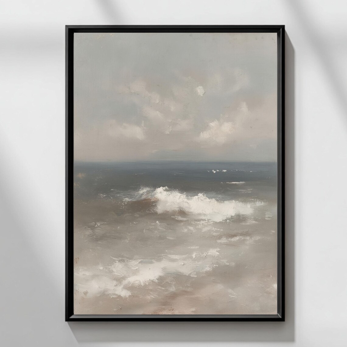 Neutral Tones Abstract Ocean Waves Coastal Seascape Painting Print