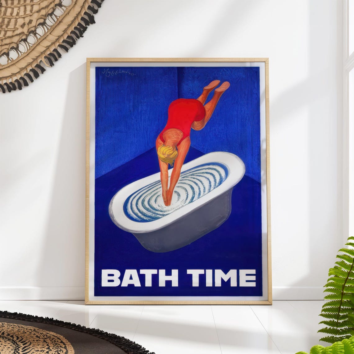 Bath Time Woman Diving Into Bathtub Retro Pop Bathroom Art Poster