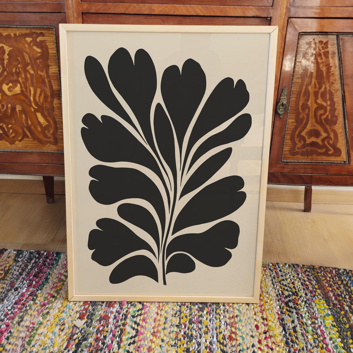 Bold Black And White Mid Century Abstract Leaf Silhouette Poster - Image 3