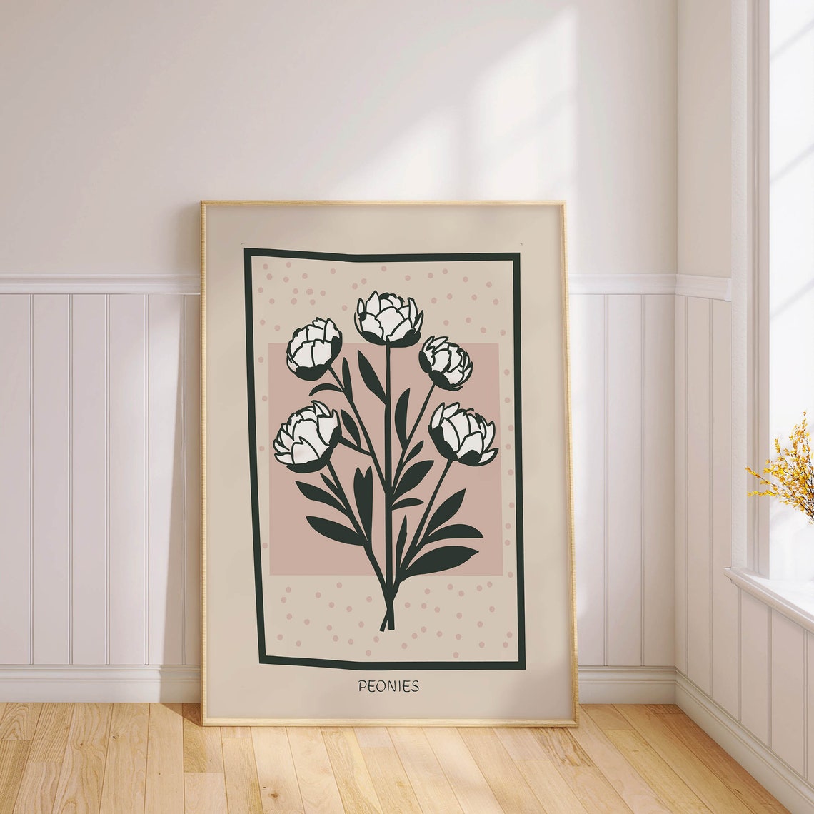 White Peonies Soft Pink Background Modern Floral Botanical Poster - Image 2