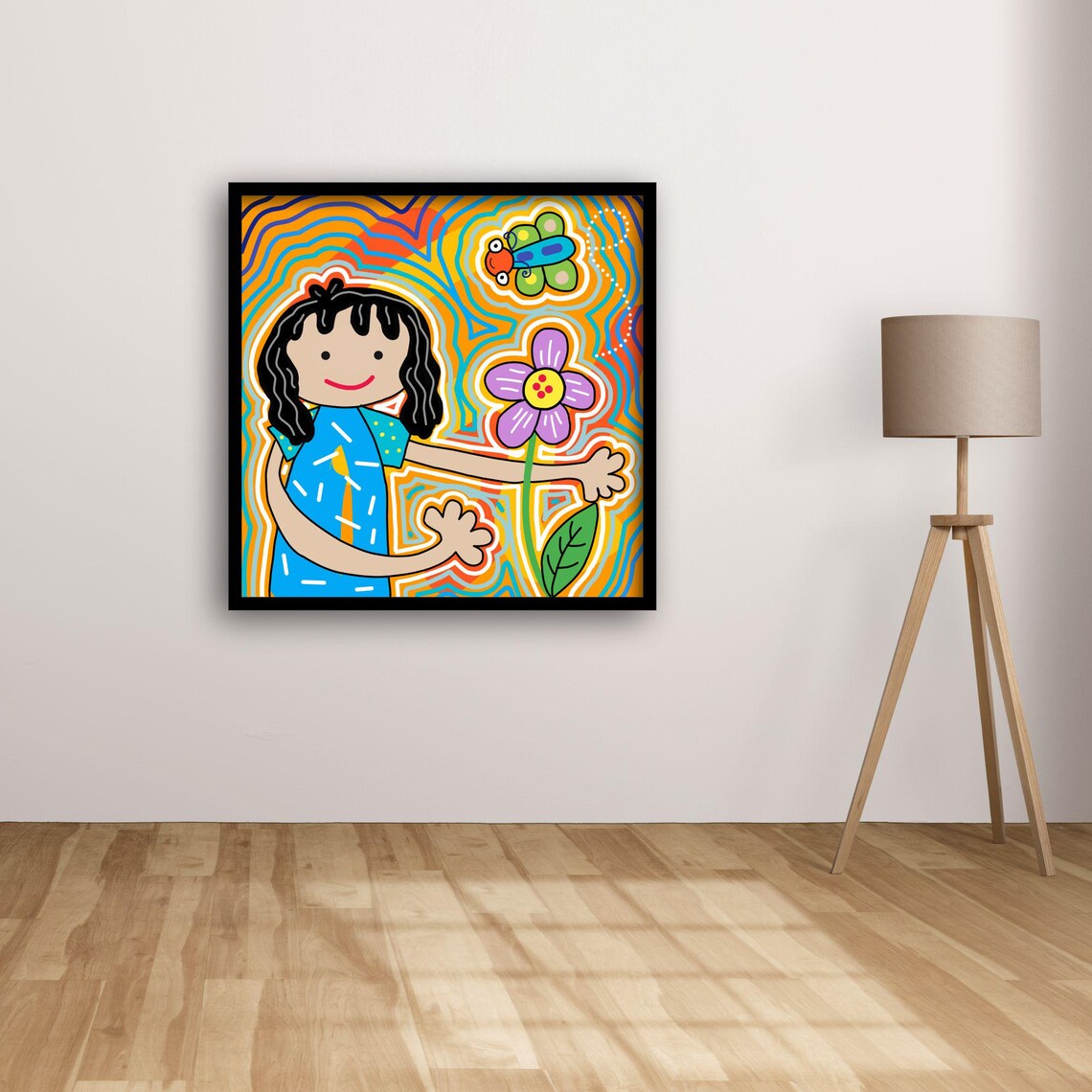Playful Kids And Butterfly, Whimsical Flower Art Print - Image 2