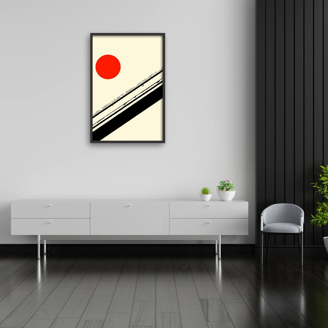 Japanese Minimalist Red Sun Poster, Zen Wabi Sabi - Image 3