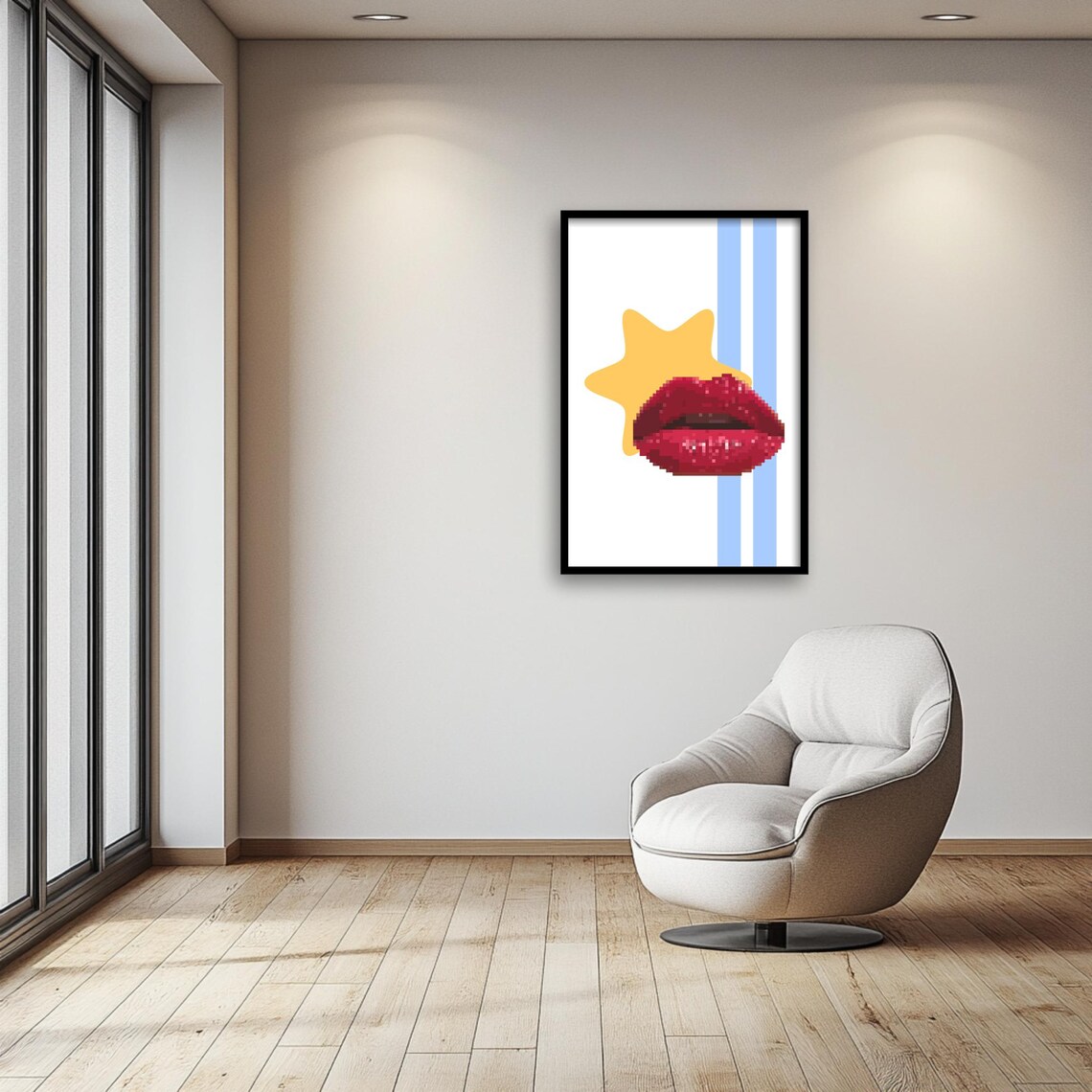 Pixel Lips Geometric Pop Art Print, Modern Decor - Image 4