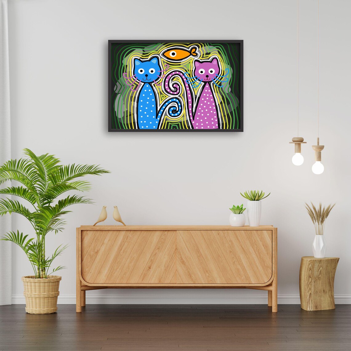 Whimsical Cat Couple, Boho Polka Dot Cats Poster - Image 3