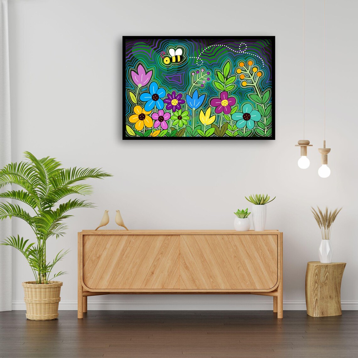 Flower And Bee Art, Whimsical Boho Garden Decor - Image 2
