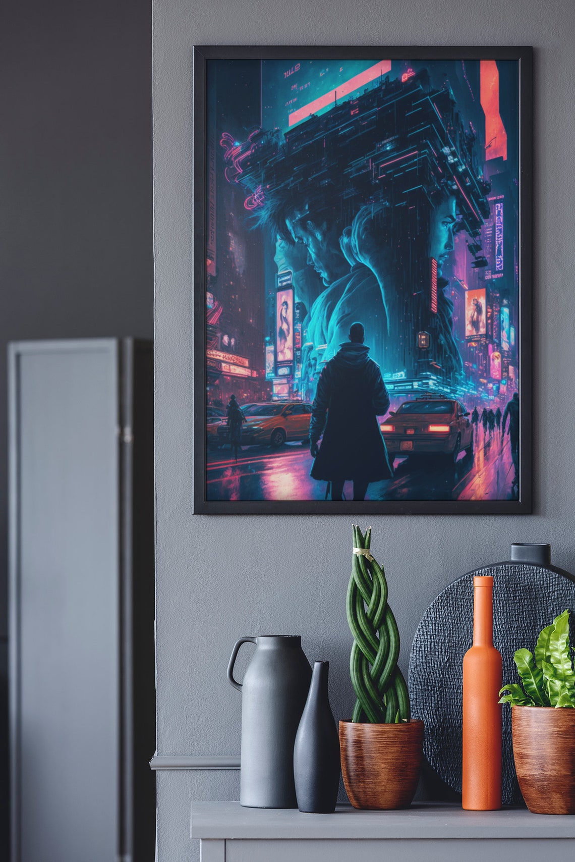 Cyberpunk New York Street Neon City Lights Futuristic Poster - Image 2