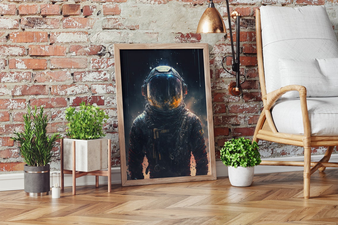 Astronaut Helmet Nebula Reflection Dark Space Portrait Poster - Image 2