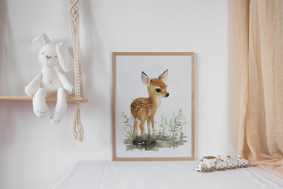 Nursery Wall Art Baby Deer Print Woodland Nursery Modern Nursery Decor Baby Shower Gift Kid Poster Girls Room Art Boys Room Art Newborn Gift - Image 2
