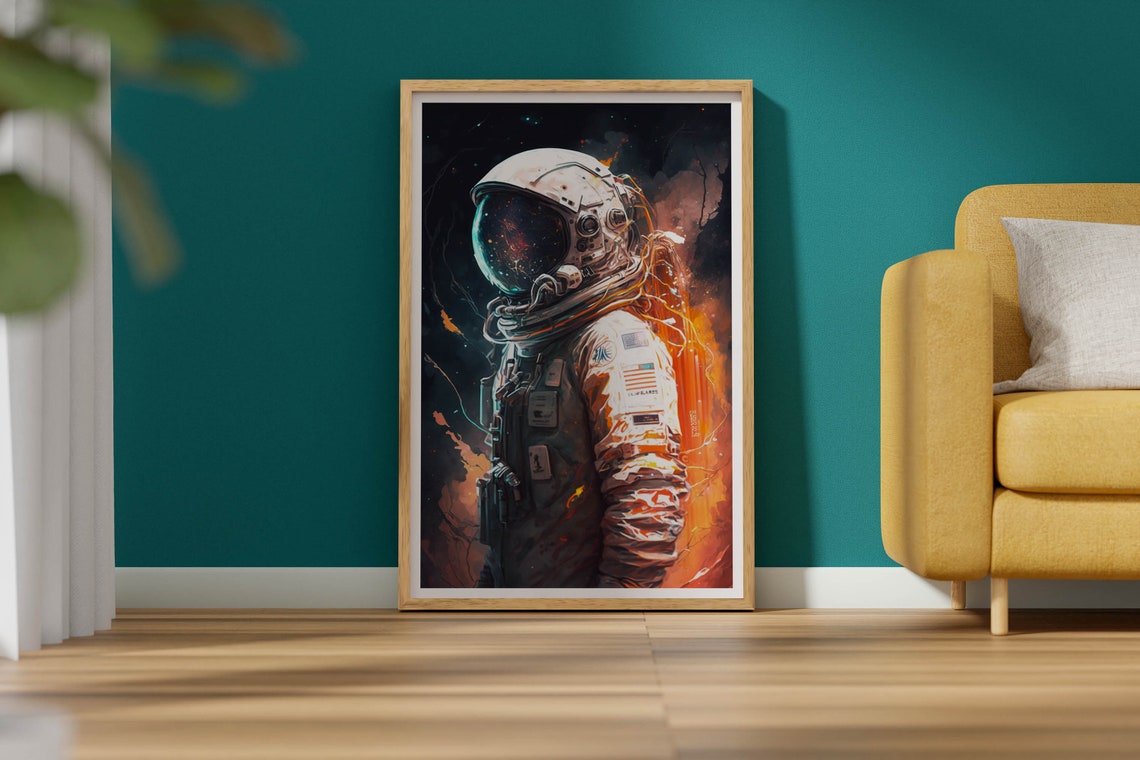 Astronaut Profile US Flag Patch Orange Smoke Cosmic Art Poster - Image 2