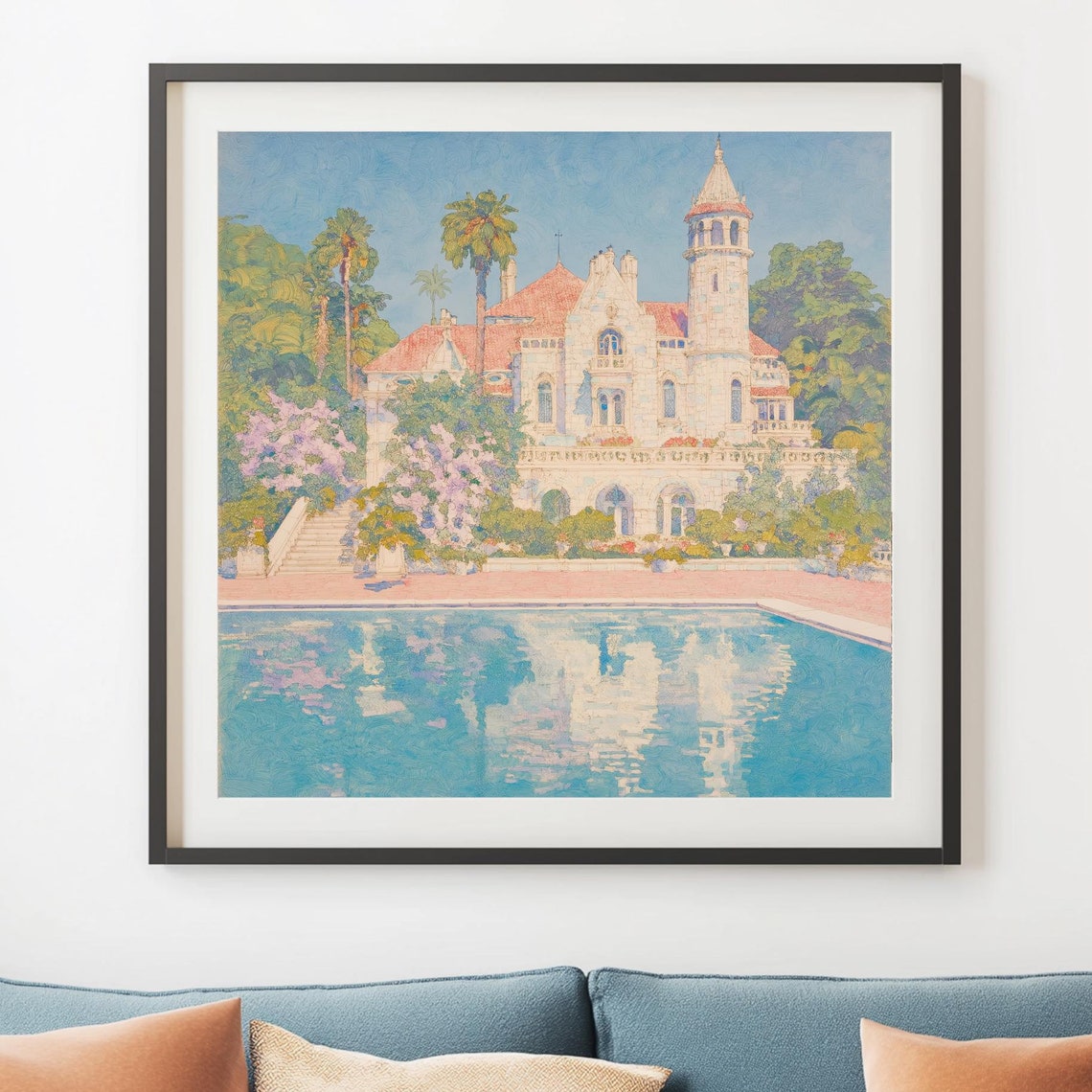 Beverly Hills Mansion With Pool Pastel Luxury Estate Art Poster