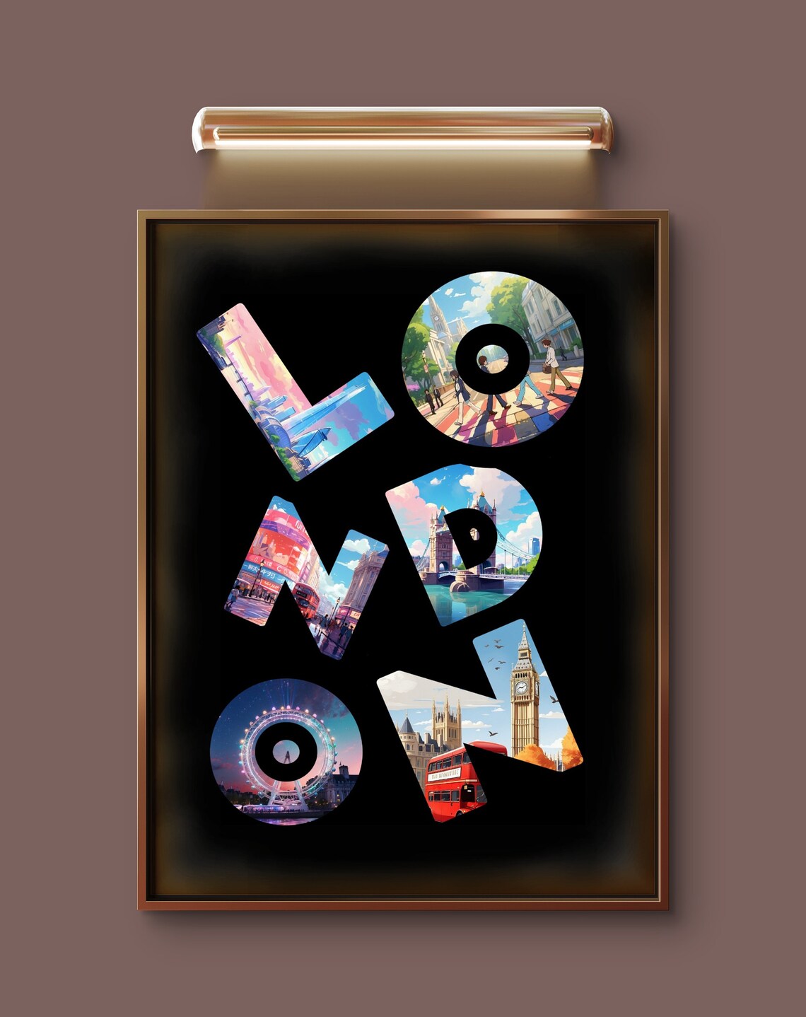 London Landmark Letters Big Ben Tower Bridge City Art Poster