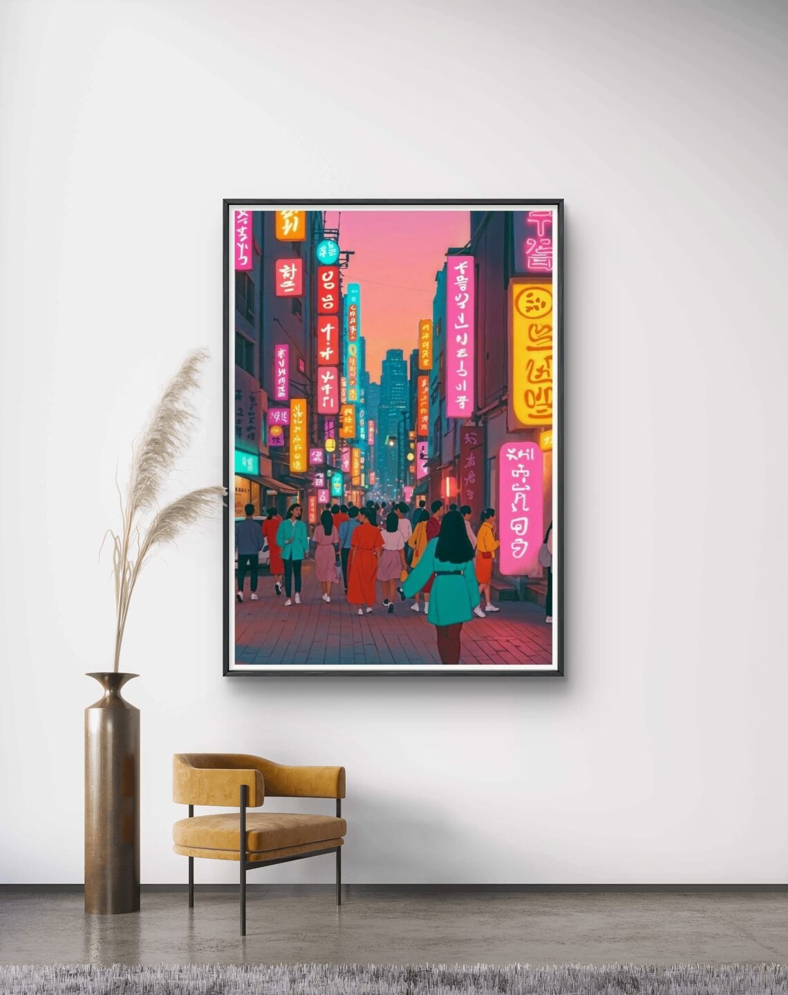 Seoul Neon Street Night City Lights South Korea Travel Poster