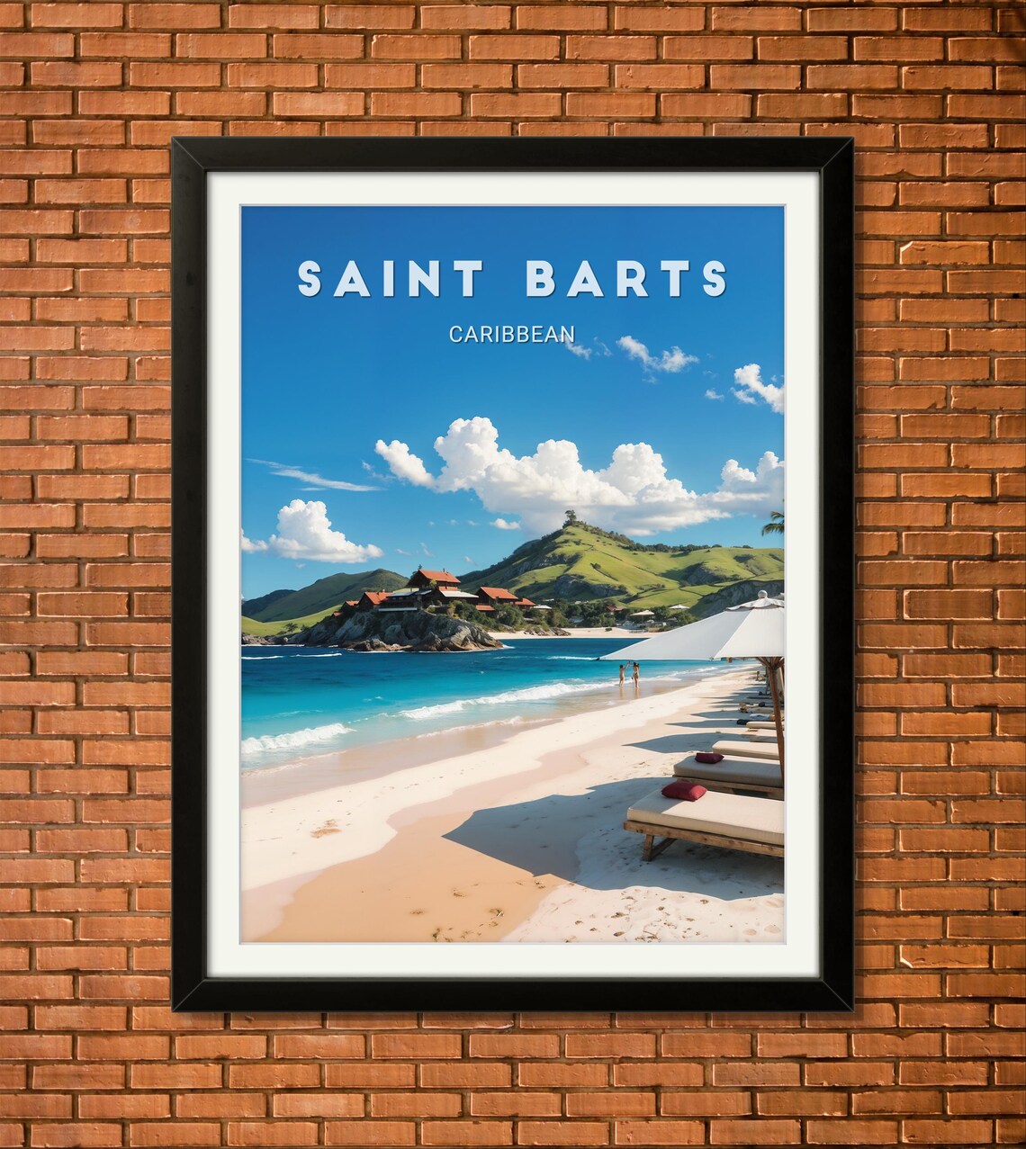 Saint Barts Caribbean Beach Lounge Chairs Tropical Island Poster