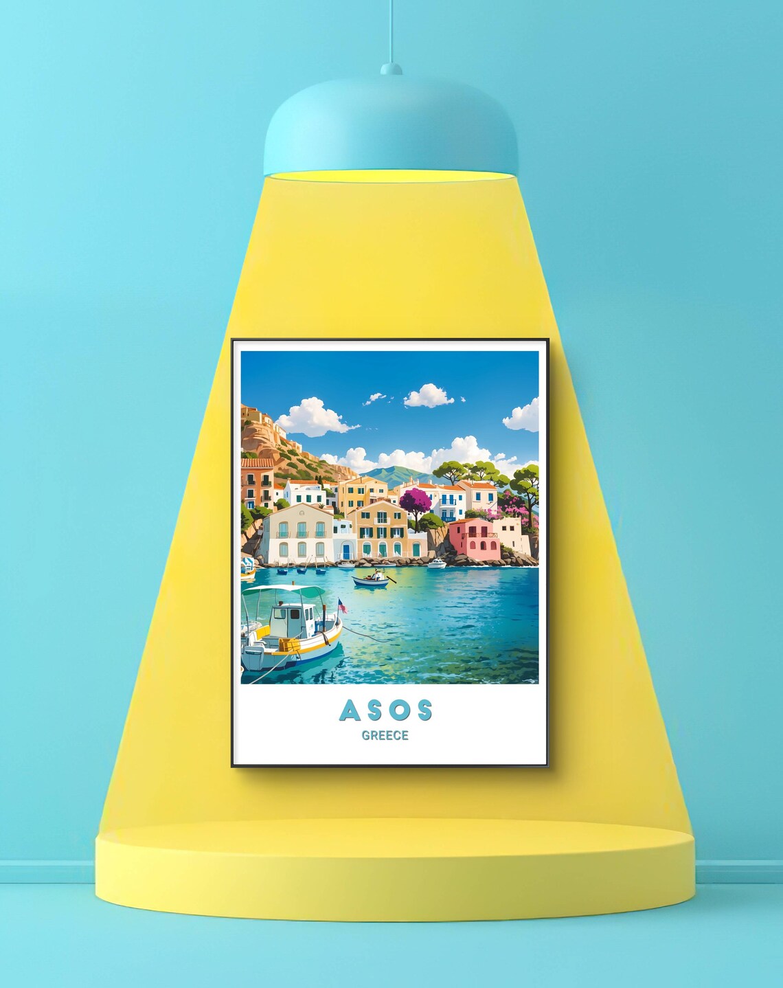 Asos Greece Coastal Village Harbor Colorful Boats Photo Travel Poster