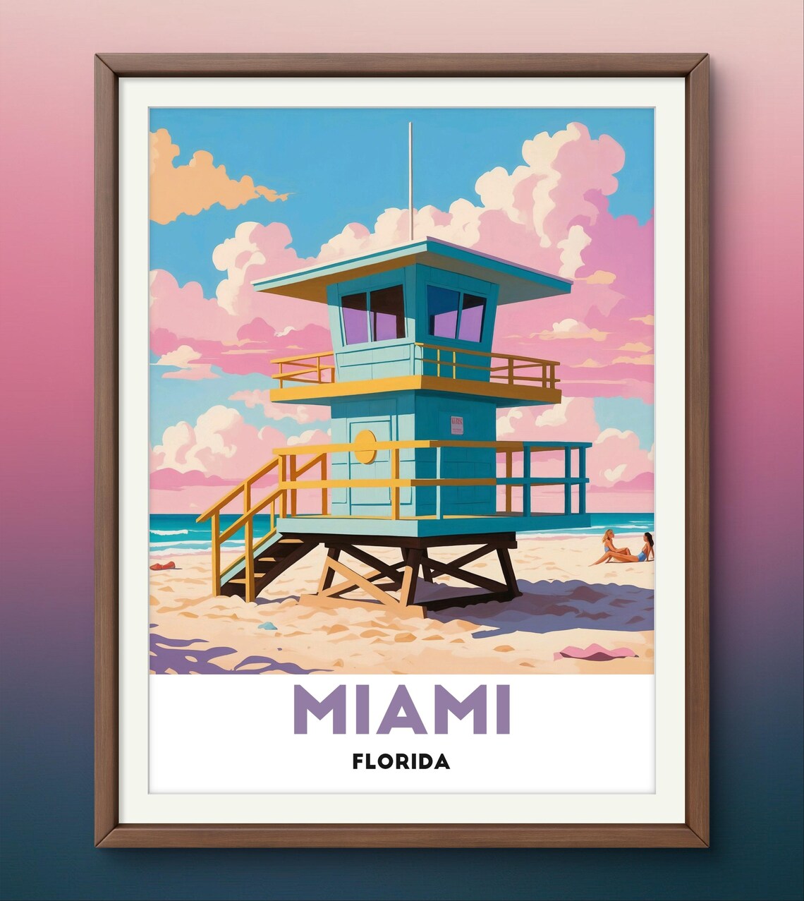 Miami Poster, Iconic Lifeguard Tower Beach Scene
