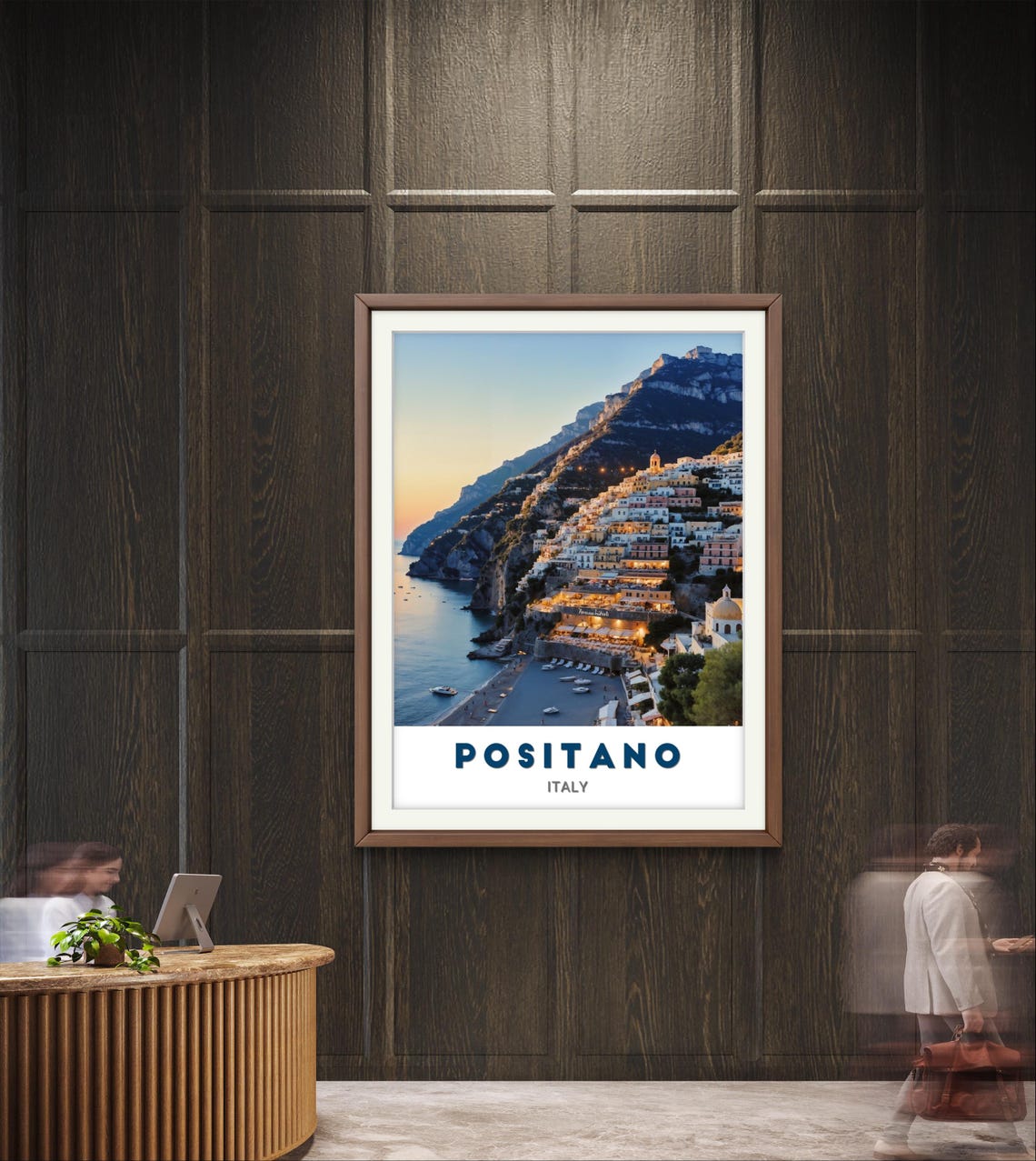 Positano Italy Amalfi Coast Evening Lights Cliff Town Travel Poster - Image 2