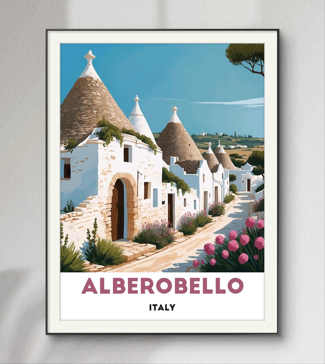 Alberobello Italy Trulli Stone Village Sunny Day Travel Poster - Image 2