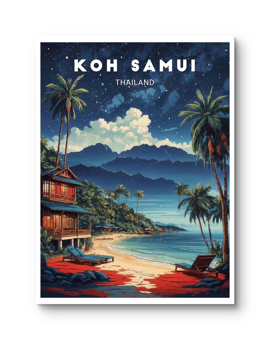 Koh Samui Thailand Starry Night Beach With Palms Travel Poster - Image 2