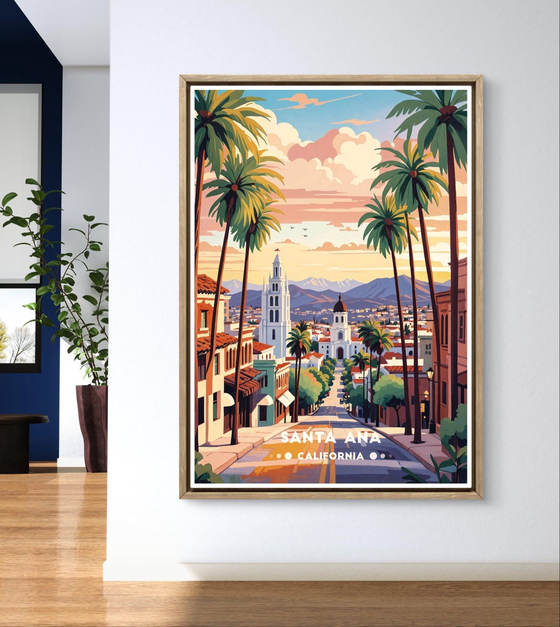 Santa Ana Poster California City Print Palm Tree Street Art Retro Urban Poster Santa Ana Wall Decor Scenic Sunset View Southern Ca Art - Image 2