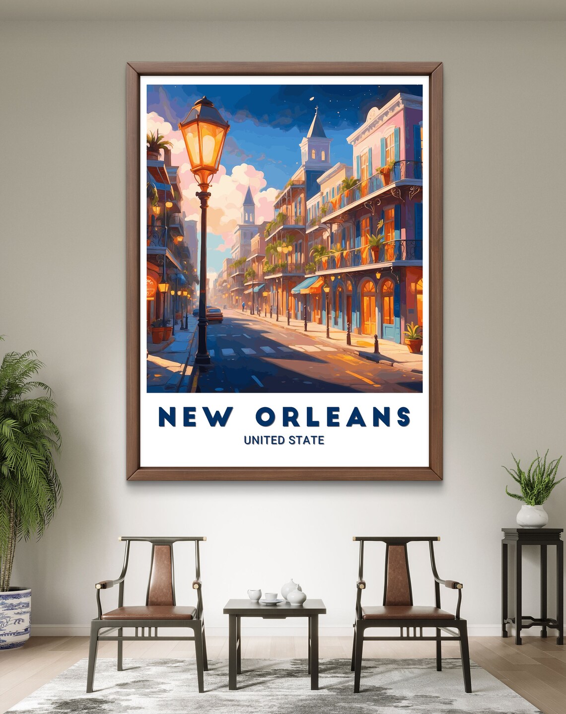 New Orleans French Quarter Dusk Street Illustration Travel Poster - Image 2