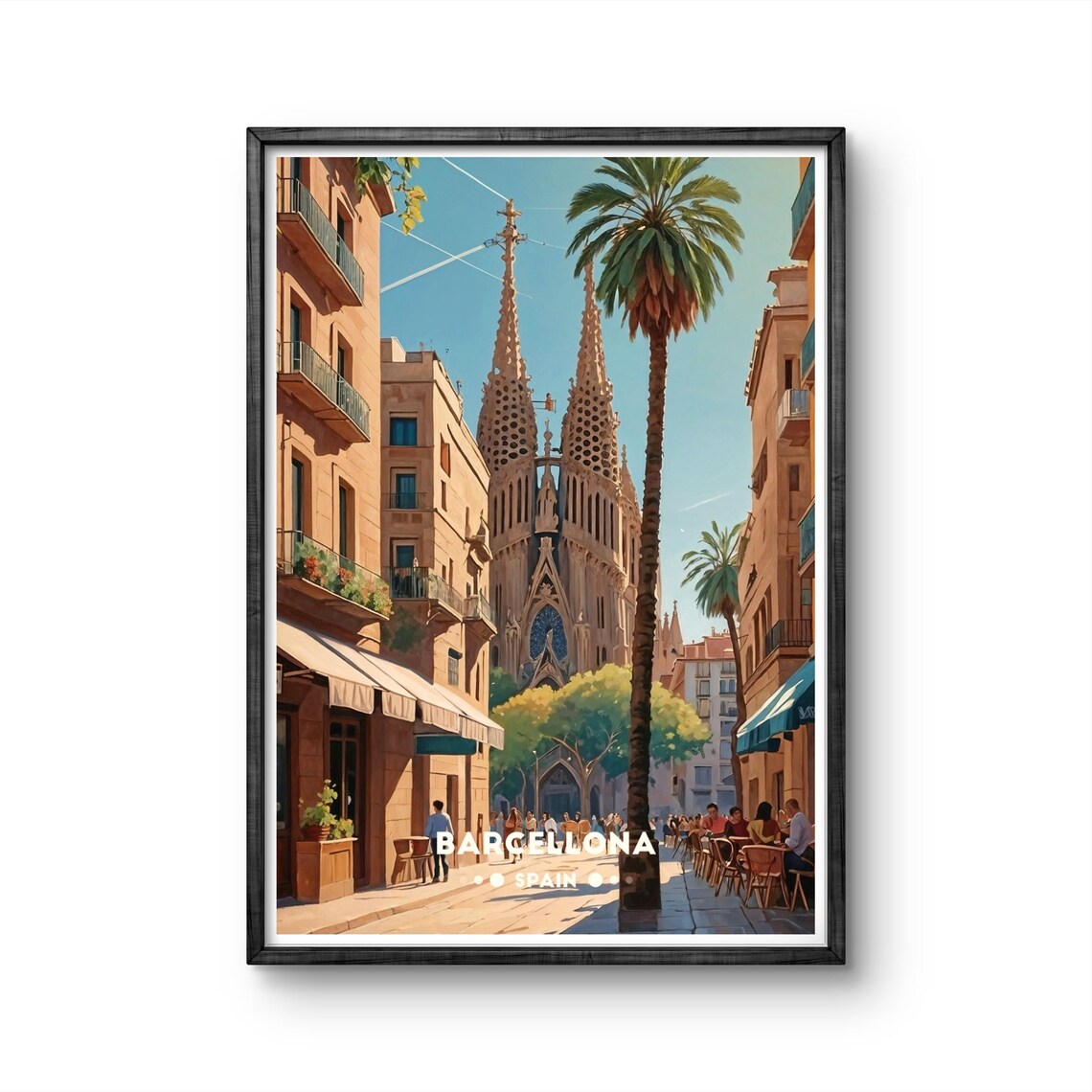 Barcelona Spain Vintage Poster Stunning Sagrada Familia And Iconic Street Scene For Travel And Wall Art Lovers