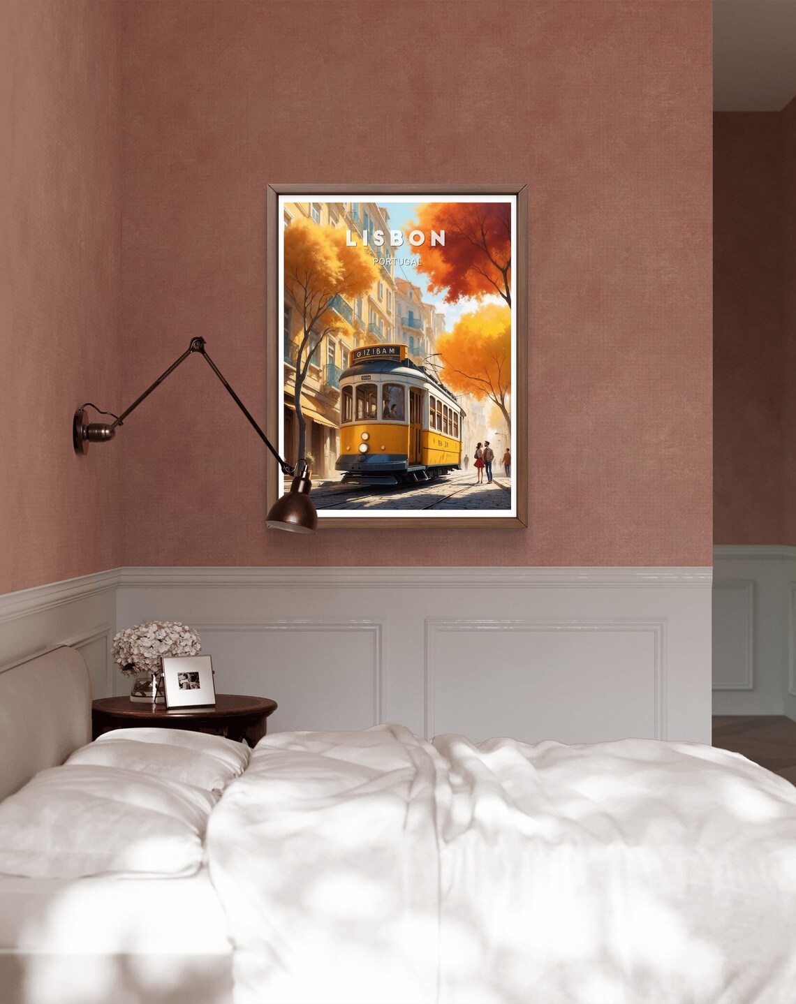 Lisbon Portugal Yellow Tram Autumn Streets Vintage Travel Poster - Image 3