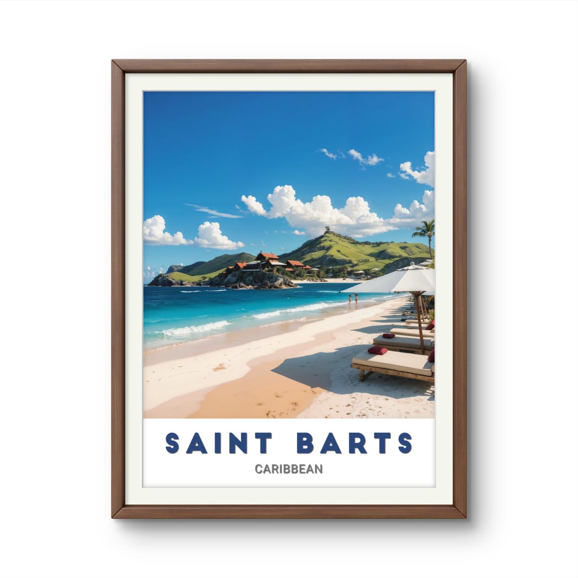 Saint Barts Caribbean Sandy Beach Loungers Tropical Travel Poster - Image 2