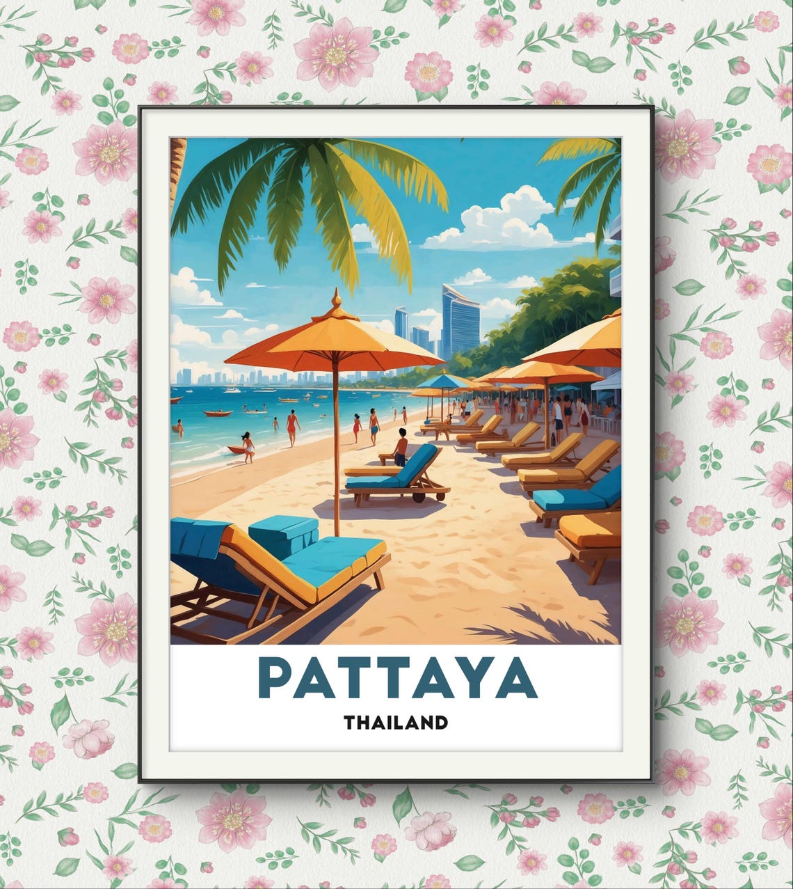 Pattaya Thailand Vibrant Beach Umbrellas Seaside Travel Poster - Image 3