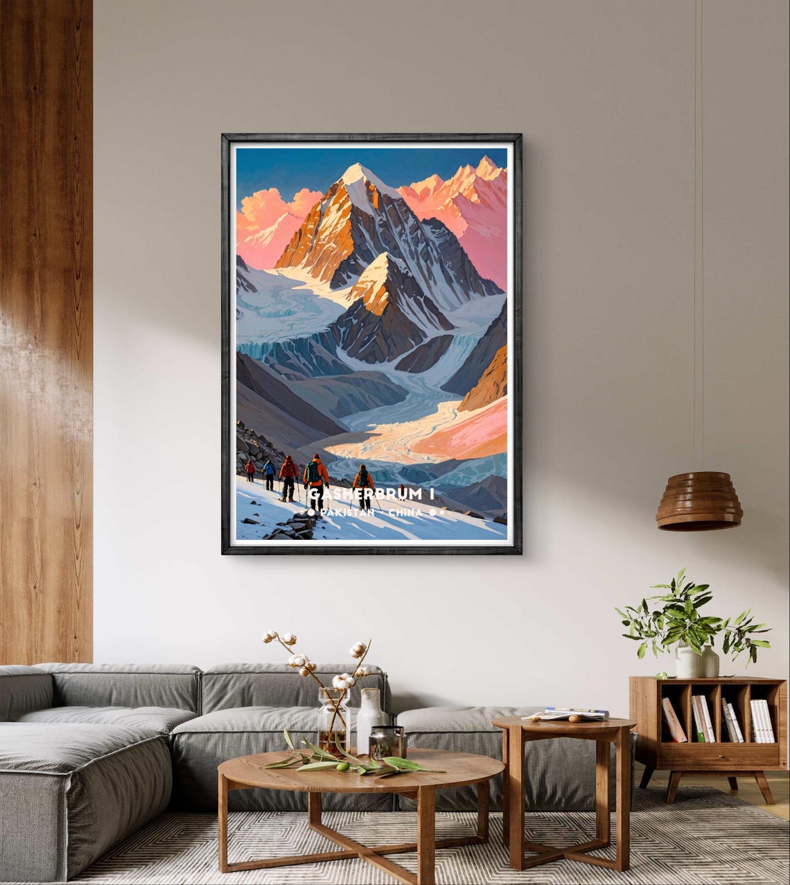 Gasherbrum I Karakoram Alpenglow Glacier Climbers At Base Poster - Image 4