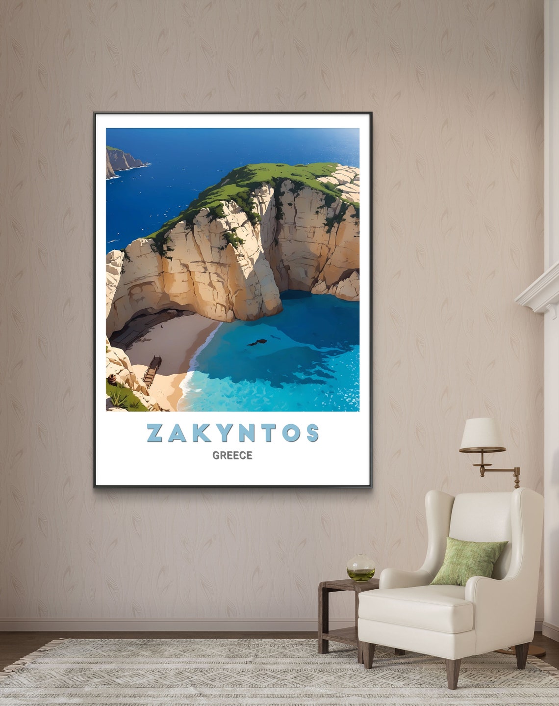 Zakyntos Greece Blue Cove Limestone Cliffs Wall Travel Poster - Image 2