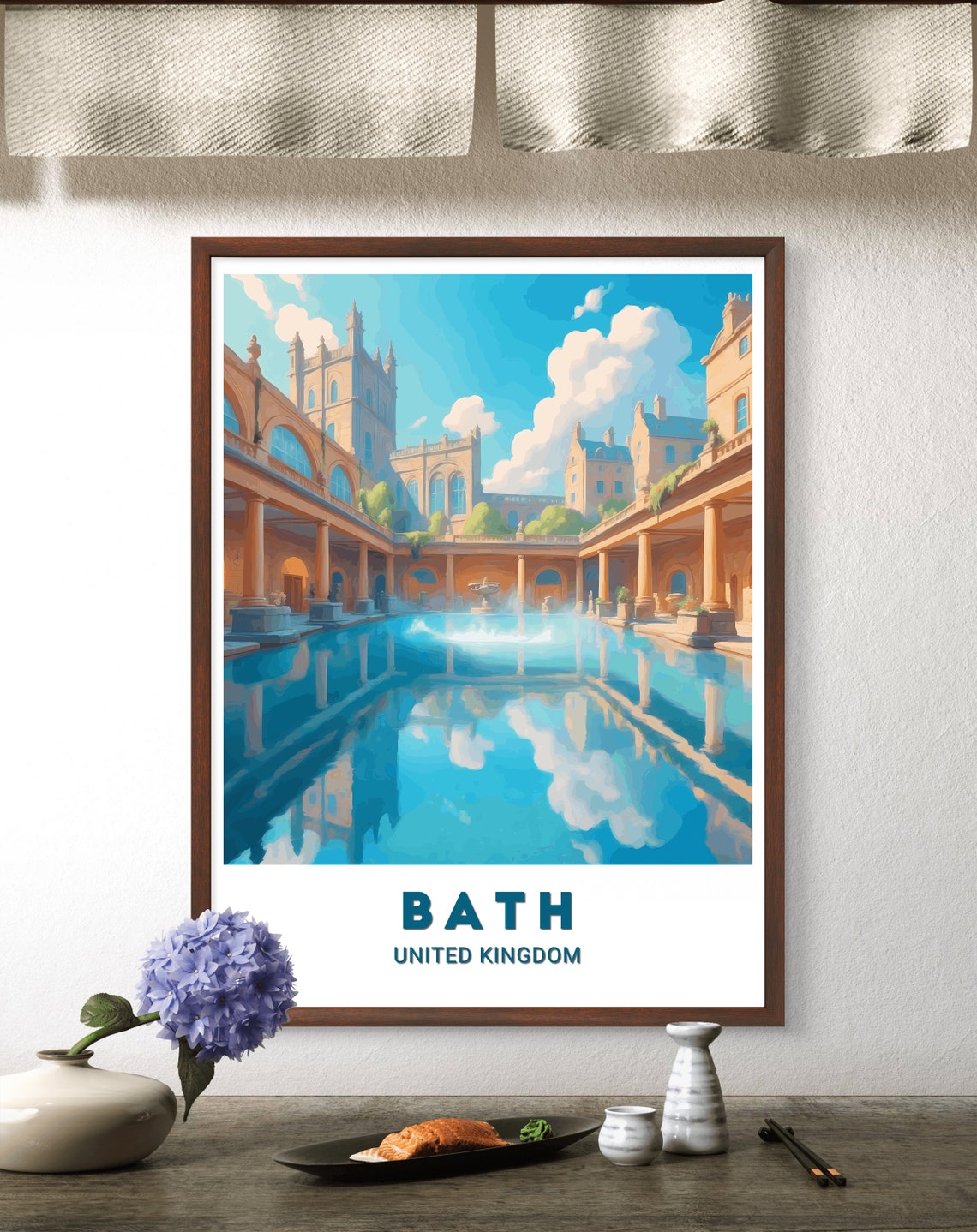 Bath United Kingdom Historic Roman Baths Courtyard Pool Art Poster
