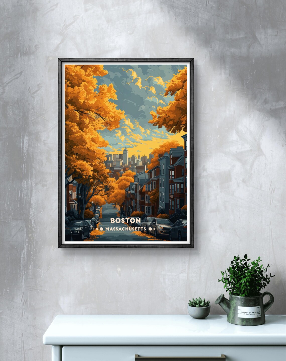 Boston Autumn Skyline, Vintage Travel Poster - Image 3