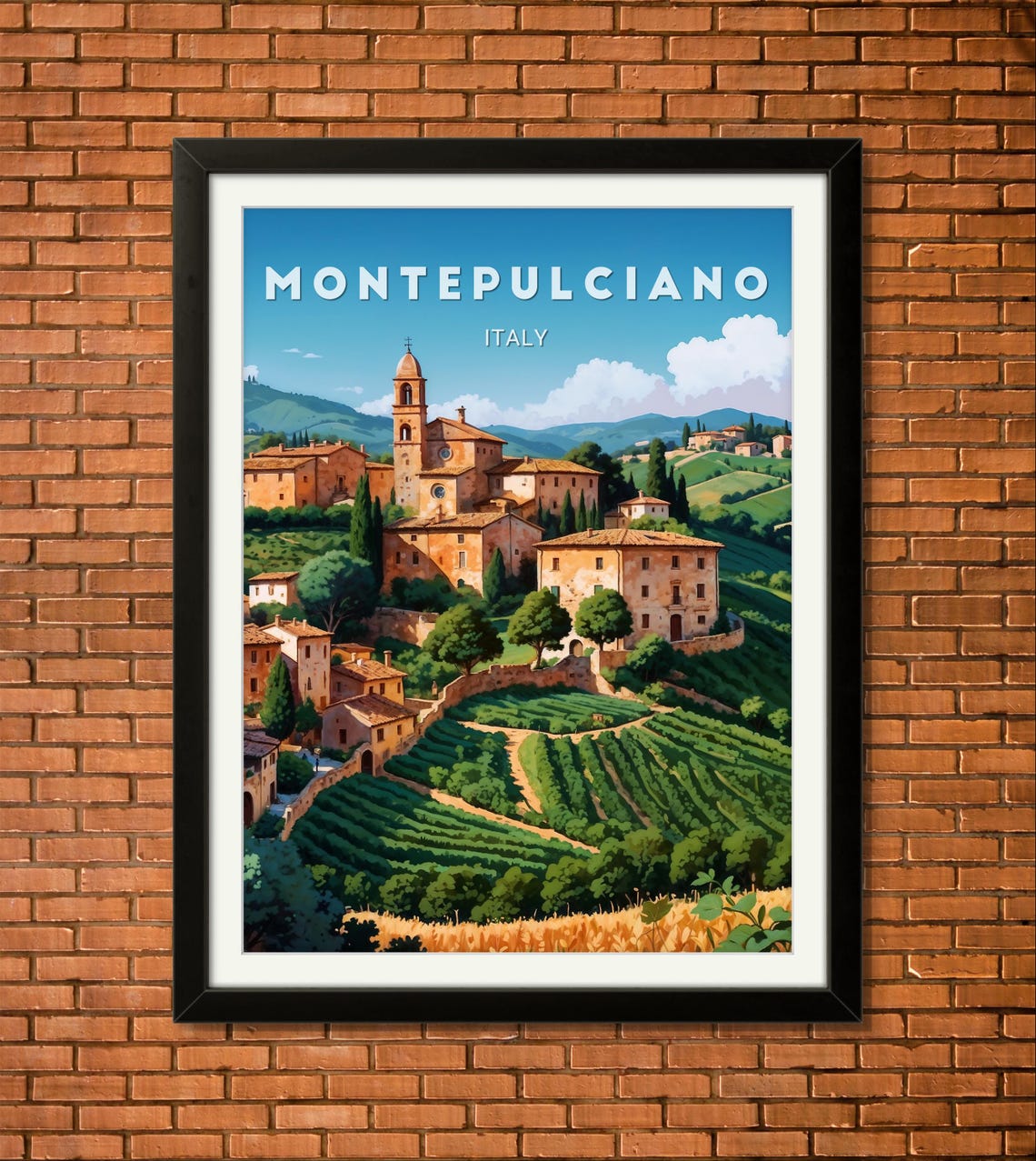 Montepulciano Italy Vineyards Hilltop Village Tuscan Wine Poster - Image 2