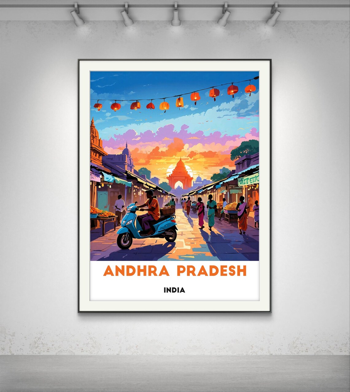 Andhra Pradesh India Colorful Market Street At Sunset Travel Poster