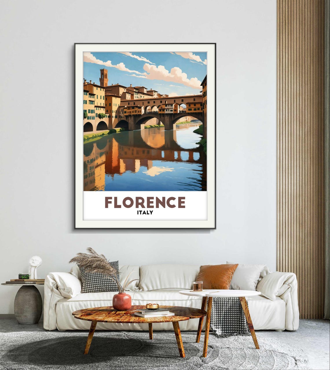 Florence Italy Ponte Vecchio Arno River Reflection Vintage Art Poster - Image 3