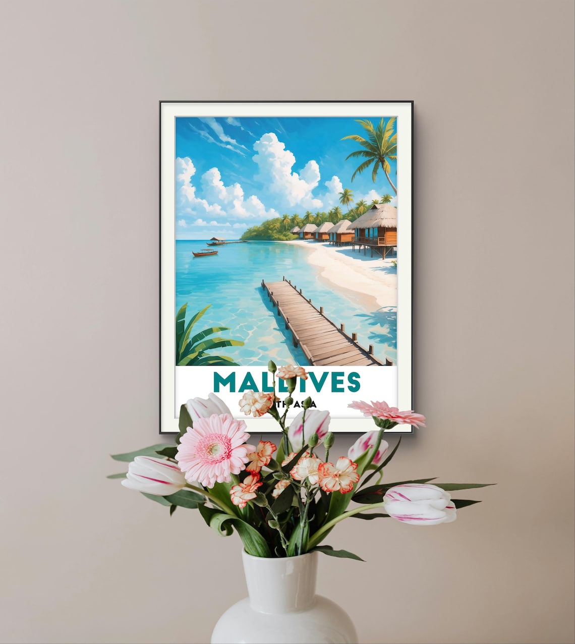 Maldives South Asia Overwater Bungalows Turquoise Lagoon Travel Poster - Image 3