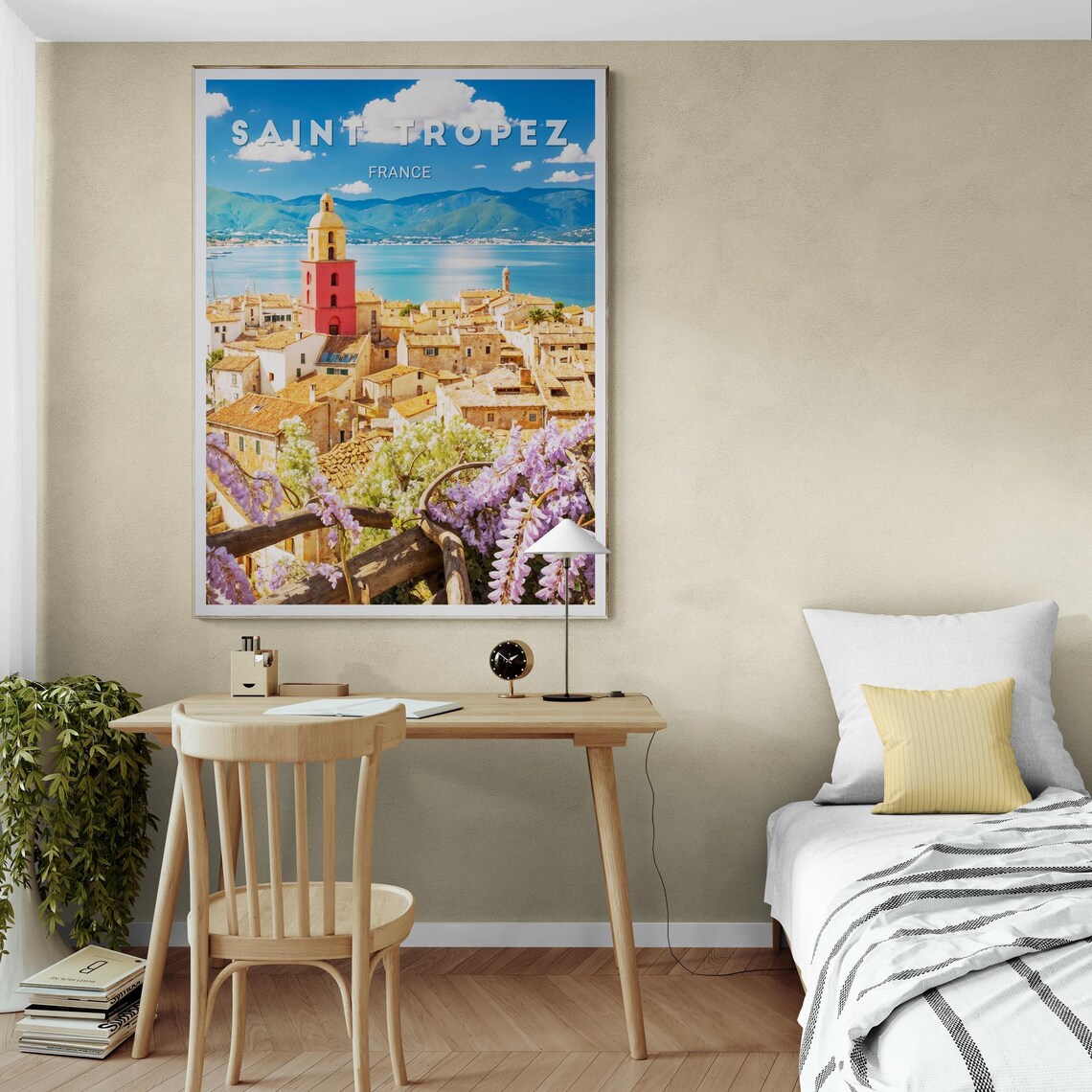 Saint Tropez Old Town Red Bell Tower Wisteria France Travel Poster - Image 3