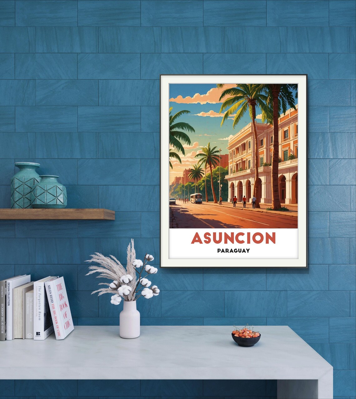 Asuncion Paraguay Palm Lined Colonial Street Sunset Travel Poster - Image 4
