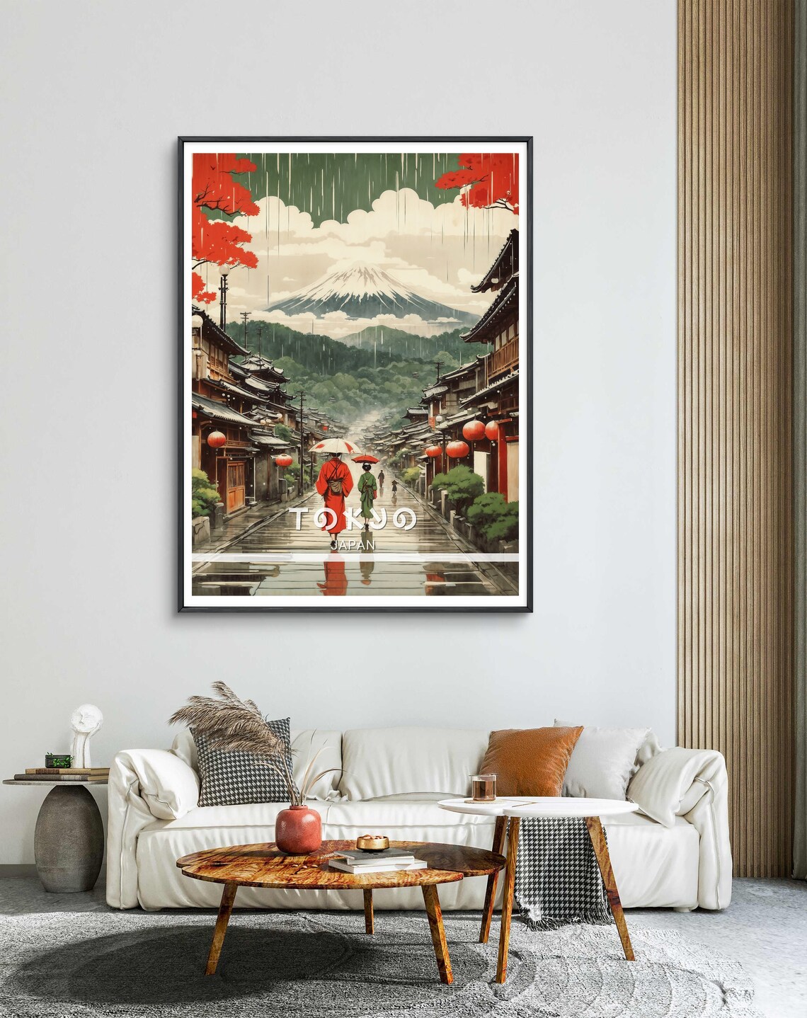 Tokyo Japan Rainy Street Mount Fuji Kimono Lantern Travel Poster - Image 2