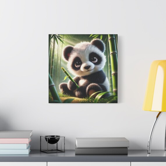 Cute Baby Panda Cub In Bamboo Forest Holding Shoot Kids Poster