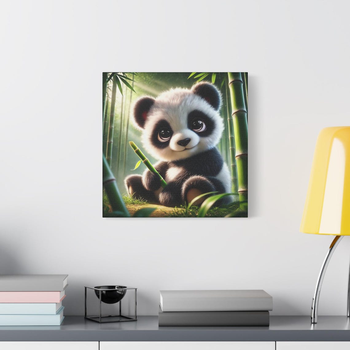 Cute Baby Panda Cub In Bamboo Forest Holding Shoot Kids Poster