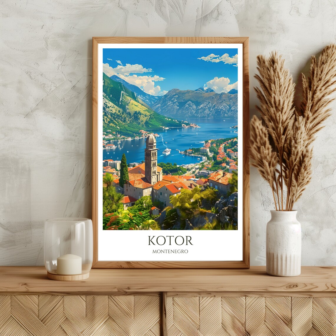 Kotor Bay Montenegro Old Town Church Tower Adriatic Travel Poster - Image 3