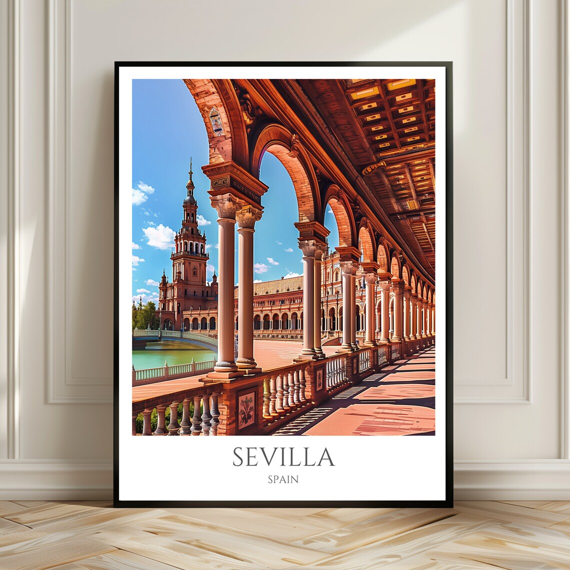 Sevilla Arched Arcade Plaza Andalusian Sun Spain Travel Poster