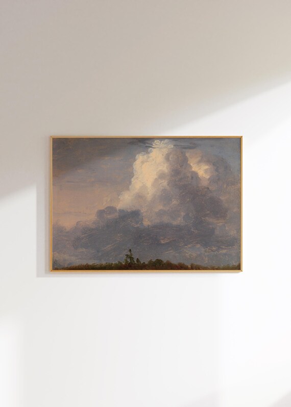 Vintage Cloudy Landscape Art Print Vintage Painting Wall Art Oil Painting Print Rustic Sky Painting A 54