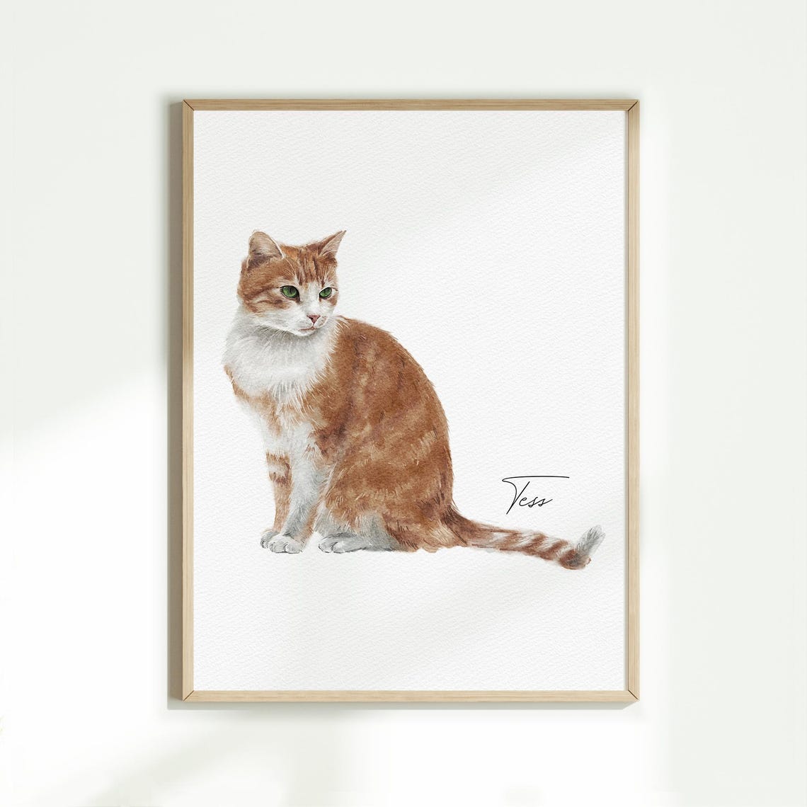 Orange Cat Tess with Green Eyes Custom Watercolor Pet Poster