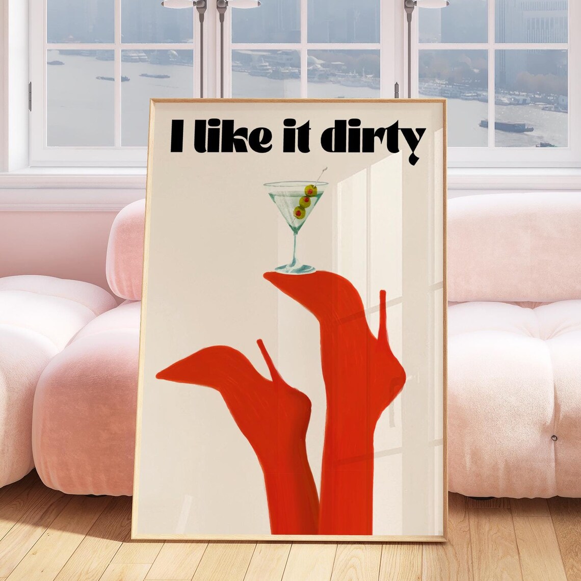 I Like It Dirty Martini Glass Red Stiletto Heels Funny Bar Poster